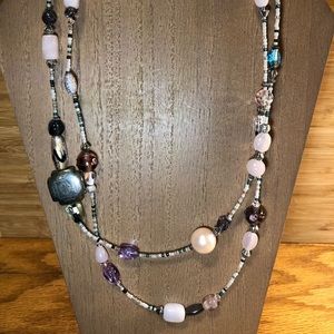 Beaded glass necklace hand made sparkly trendy fun brunch work wear
